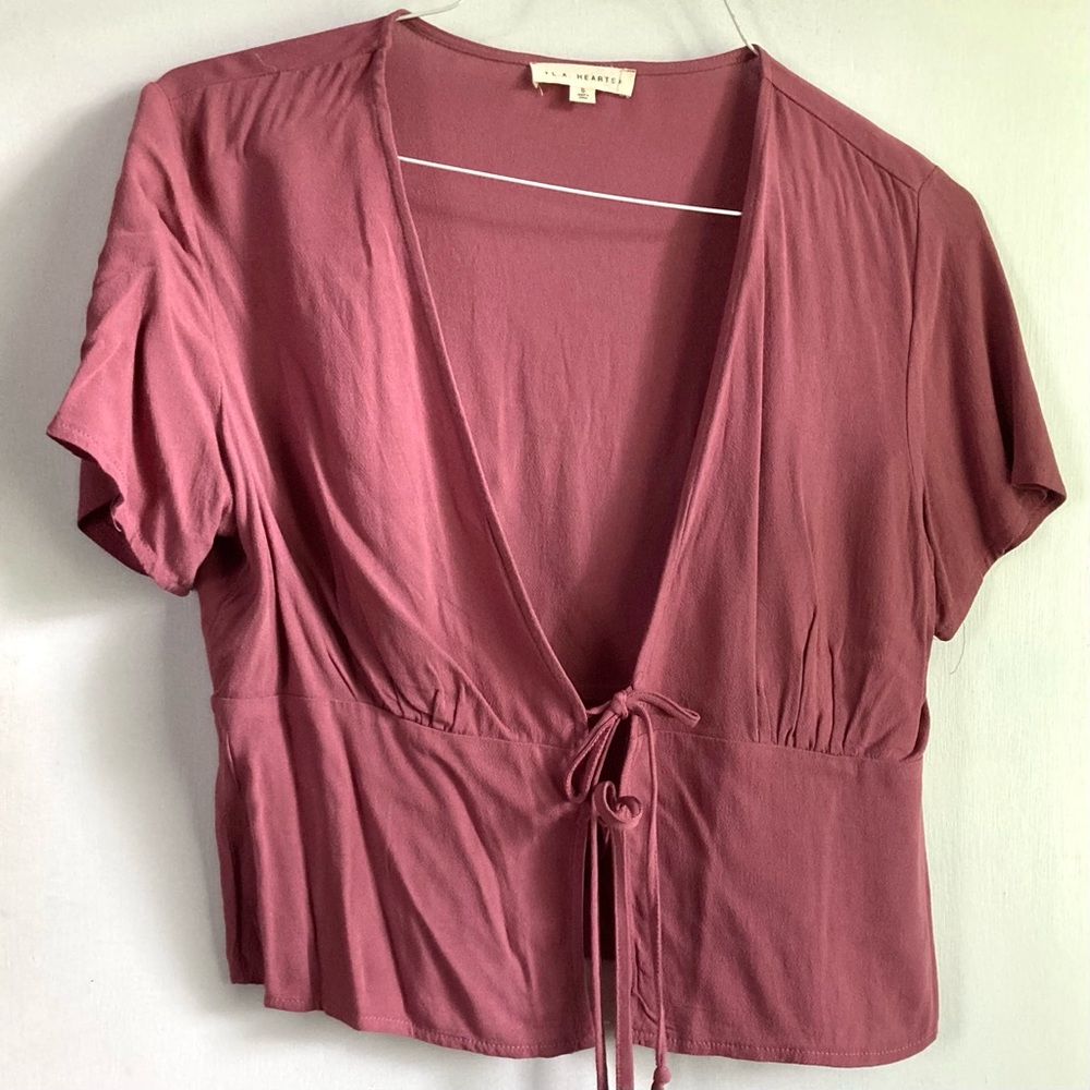 L.A. HEARTS faded pink t-shirt tie top in size S